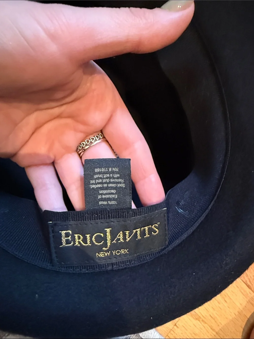 Eric Javits Black Wool Fedora with Croc-Embossed Patent Band - Picture 8 of 9